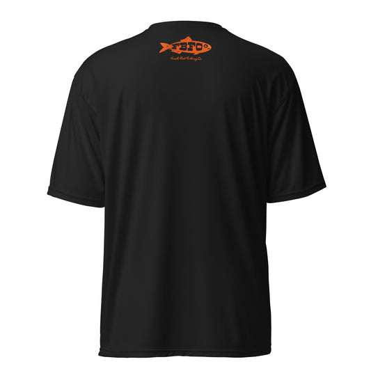 Fresh Bait Fishing Co. Blue & Orange Logo performance crew neck t-shirt