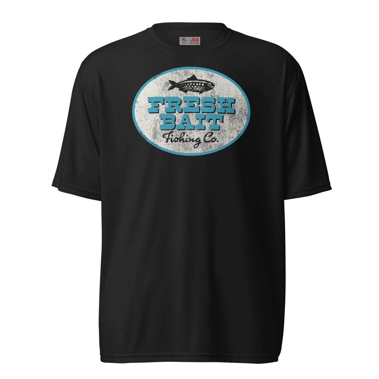 Fresh Bait Fishing Co. Logo T - Blue & White performance crew neck t-shirt