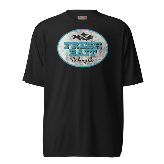 Fresh Bait Fishing Co. Logo T - Blue & White performance crew neck t-shirt