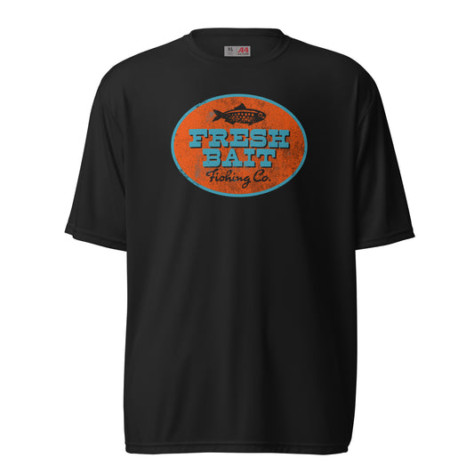 Fresh Bait Fishing Co. Blue & Orange Logo performance crew neck t-shirt