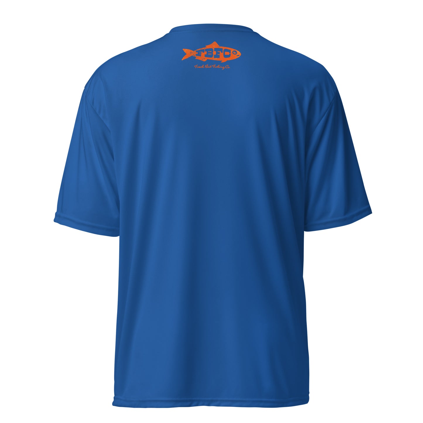 Fresh Bait Fishing Co. Blue & Orange Logo performance crew neck t-shirt