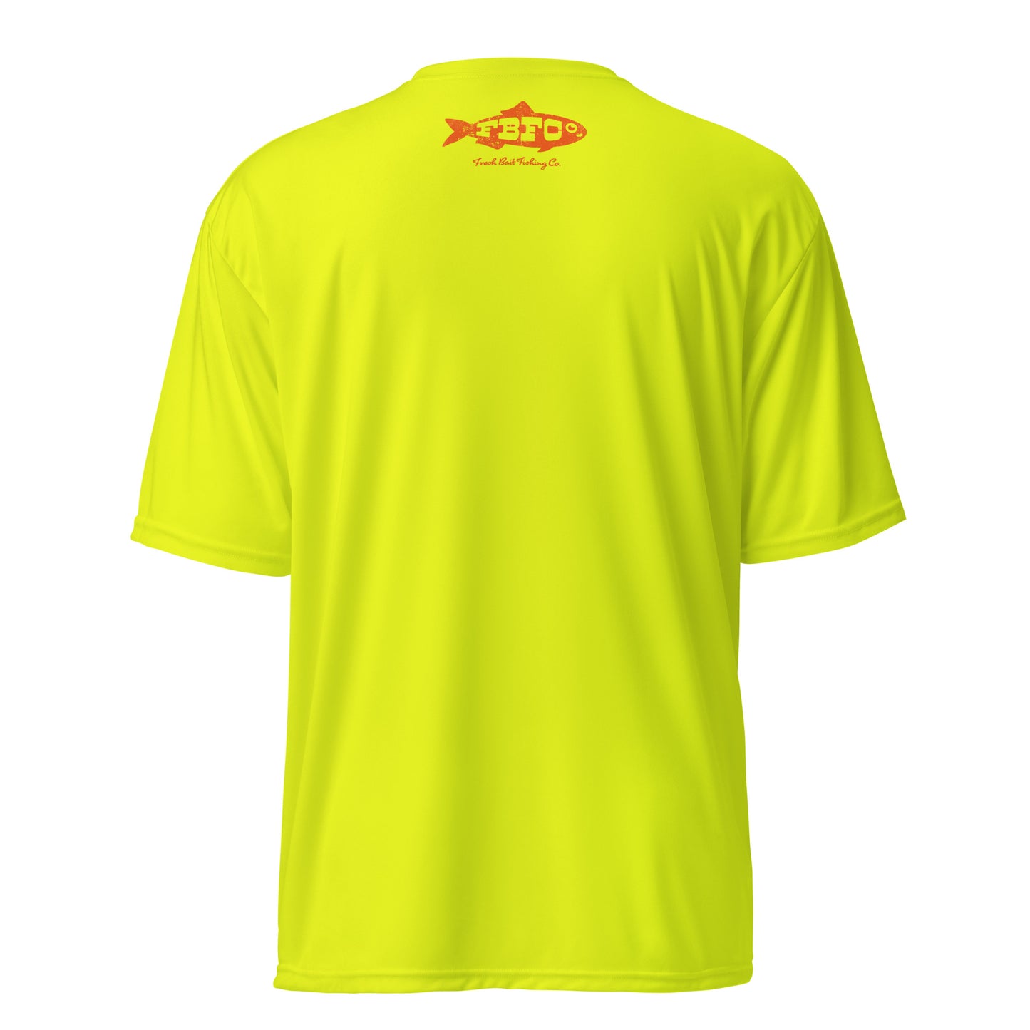 Fresh Bait Fishing Co. Blue & Orange Logo performance crew neck t-shirt