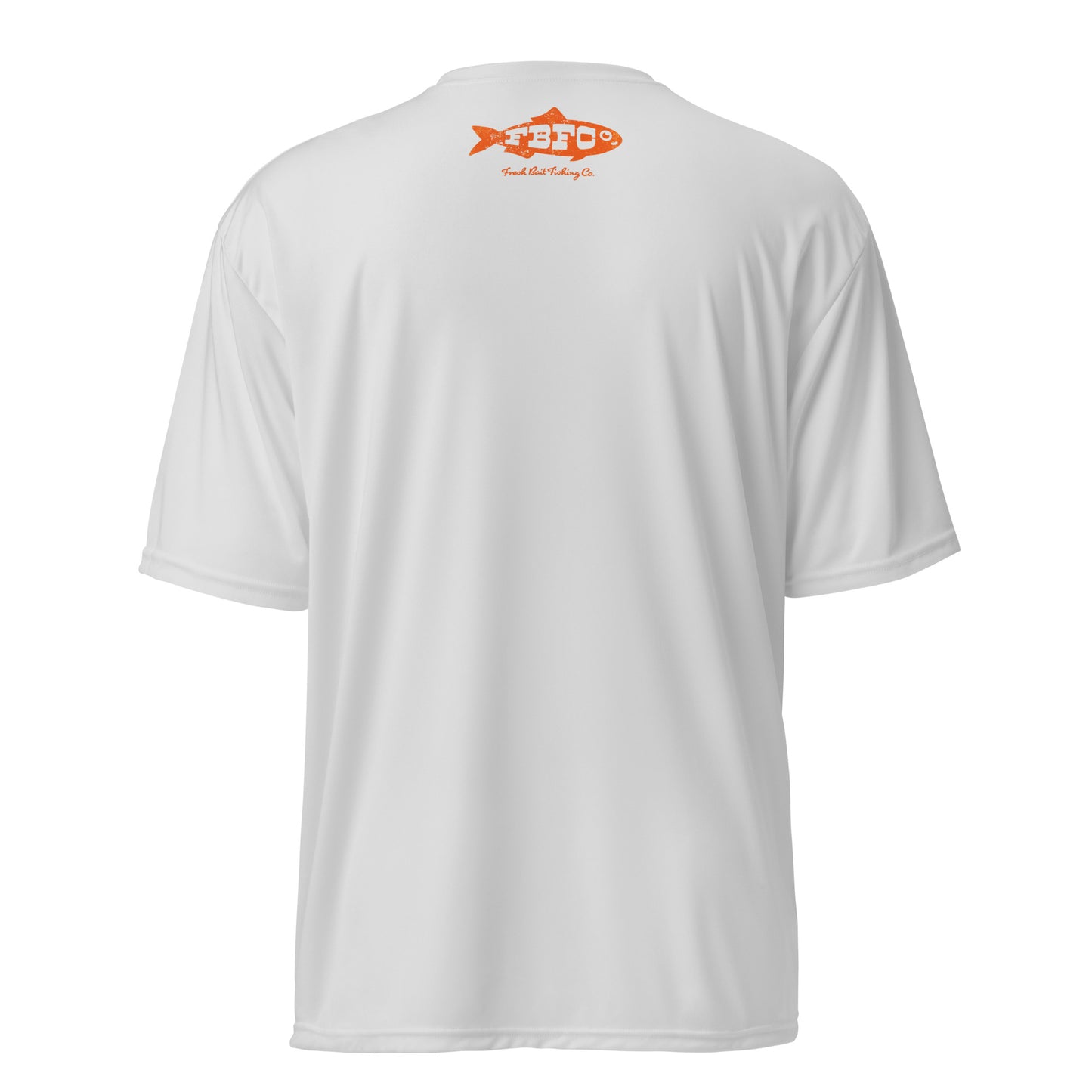 Fresh Bait Fishing Co. Blue & Orange Logo performance crew neck t-shirt