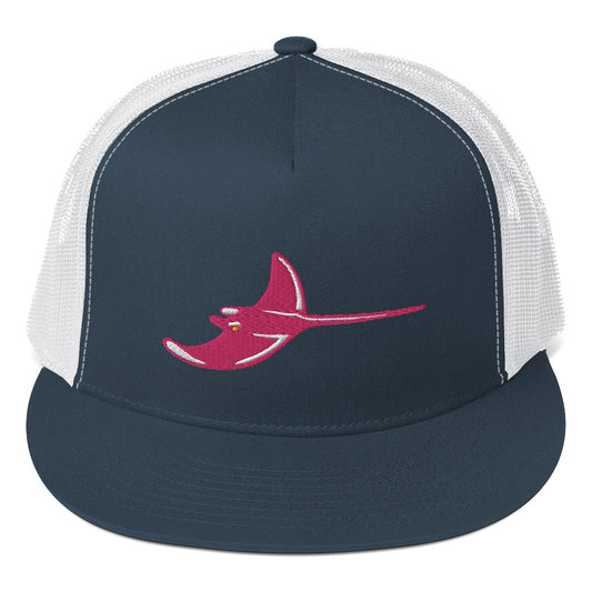 Silver Rays Pink Embroidered Flat Bill Trucker Cap
